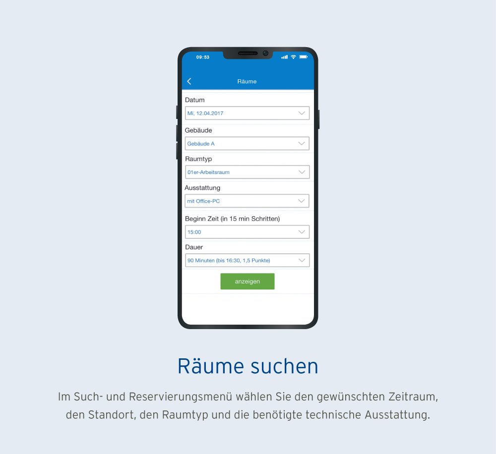 Mobile App Raumvergabesystem - Funktion Räume suchen