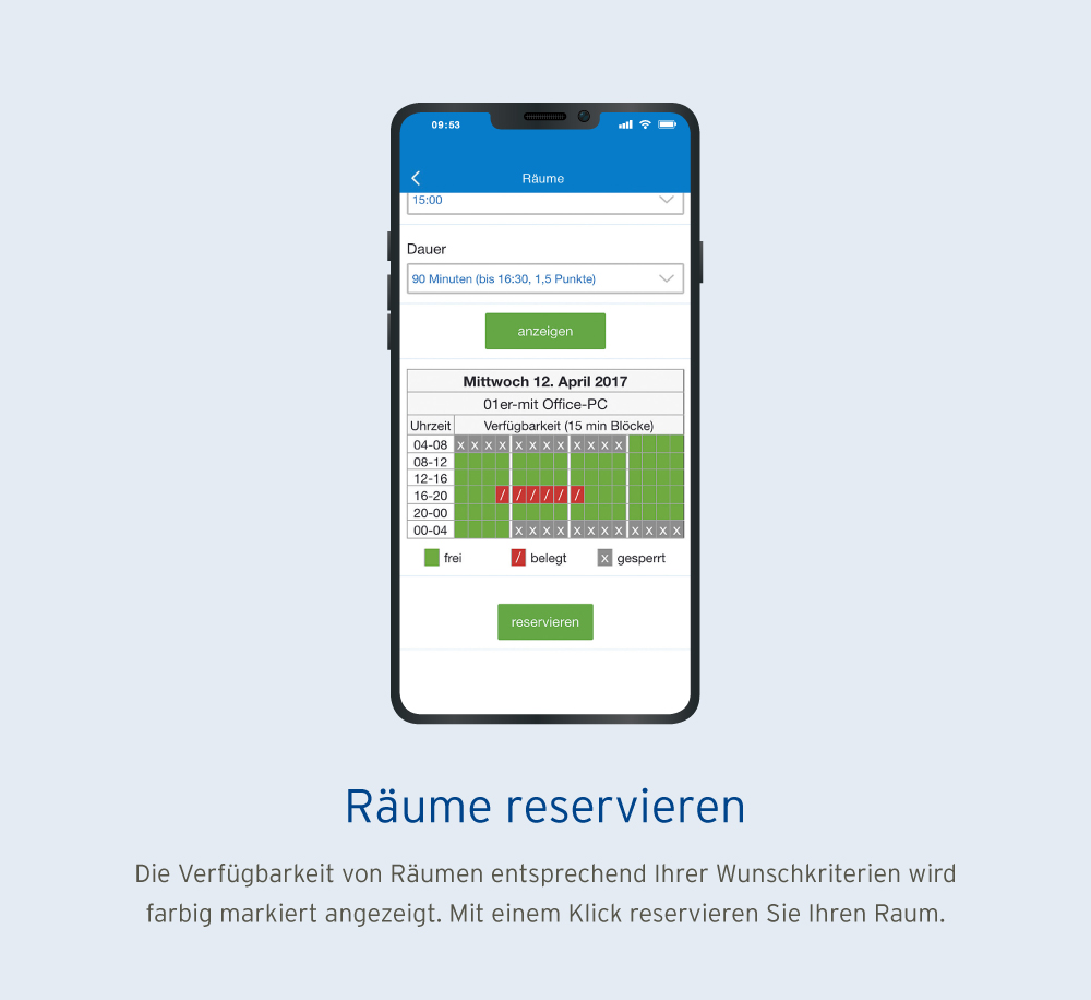 Mobile App Raumvergabesystem - Funktion Räume reservieren