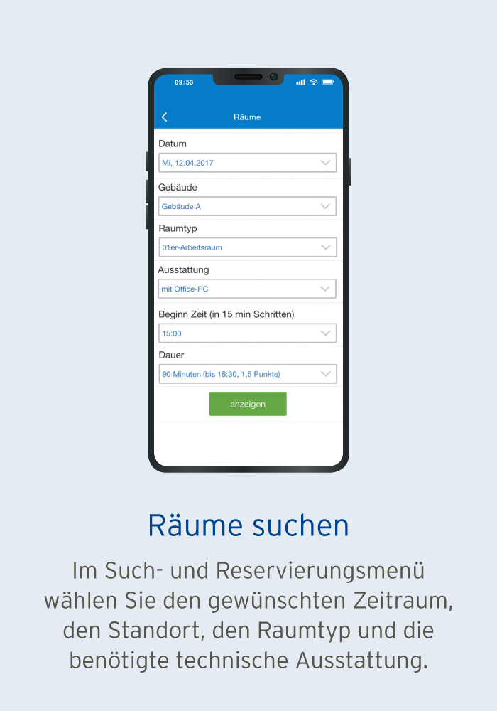 Mobile App Raumvergabesystem - Funktion Räume suchen