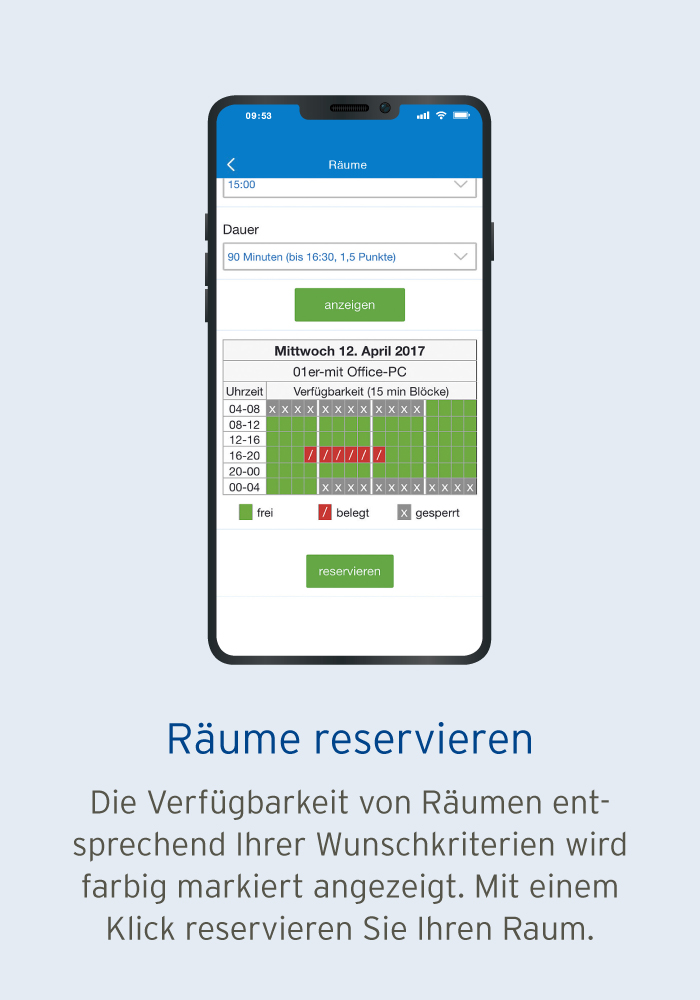 Mobile App Raumvergabesystem - Funktion Räume reservieren