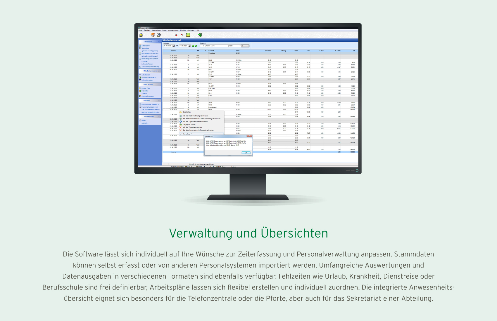 Beispielbild für Verwaltung und Übersichten der Zeiterfassungssoftware